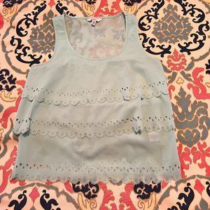 Gorgeous Sheer Teal-Mint Pastel Tank Top with Scallop Detailing